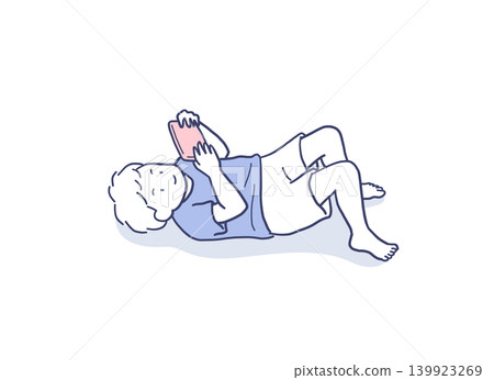 男孩躺著玩遊戲的插圖 男孩躺著玩遊戲的插圖 139923269