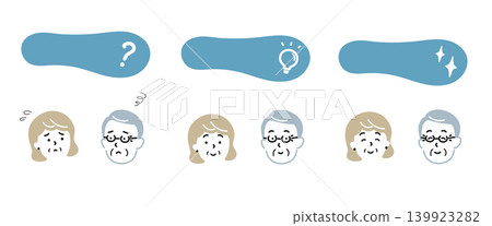A set of illustrations showing facial expressions of senior couples: Questions, Solutions, and Inspiration A set of illustrations showing facial expressions of senior couples: Questions, Solutions, and Inspiration 139923282