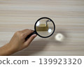 A padlock magnified with a magnifying glass 139923320