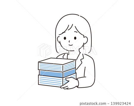 Book: Illustration of a female office worker carrying documents. Book: Illustration of a female office worker carrying documents. 139923424