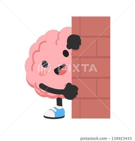 Cute Brain Character Peeking Behind Wall Cute Brain Character Peeking Behind Wall 139923433