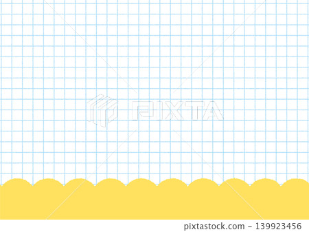 Hand-drawn style blue grid background with yellow scalloped edge. Hand-drawn style blue grid background with yellow scalloped edge. 139923456