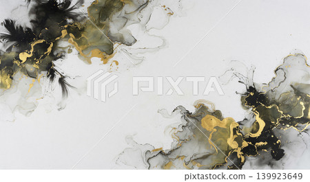 鳥瞰視角下的背景是白色的日本紙,墨色和金色以微妙的漸變方式融合在一起。 鳥瞰視角下的背景是白色的日本紙,墨色和金色以微妙的漸變方式融合在一起。 139923649