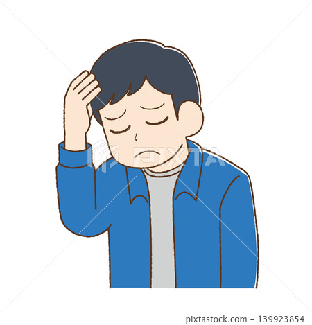 一個頭痛的男人，以可愛的風格描繪。 139923854