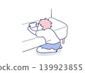 Illustration of a boy sitting and intently using his smartphone. 139923855