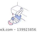 An illustration of a boy watching a video on his smartphone in an awkward position. 139923856