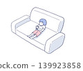 Illustration of a girl sitting on a sofa playing a game 139923858