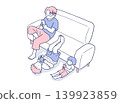 Illustration of a parent and child engrossed in games and smartphones 139923859