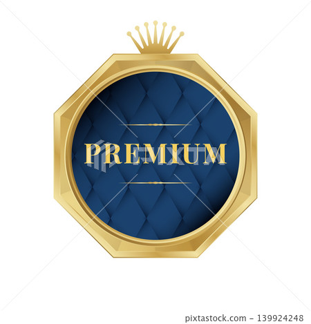 高級金質徽章皇冠,附高品質認證標籤獎章 高級金質徽章皇冠,附高品質認證標籤獎章 139924248