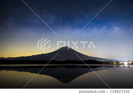 The inverted reflection of Mt. Fuji and the Milky Way in Lake Tanuki The inverted reflection of Mt. Fuji and the Milky Way in Lake Tanuki 139925102