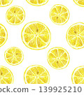 Hand drawn seamless pattern with yellow lemon slices. Yellow lemon on a white background for graphic design. 139925210