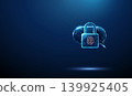 3D blue chat bubble and lock with fingerprint. Secure messaging, private conversation, encrypted chat, biometric access, data privacy, cyber defense, protection concept 139925405