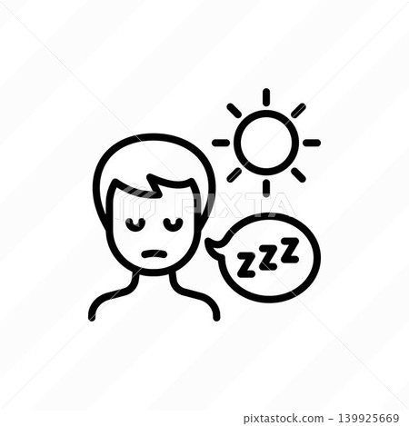 Drowsiness thin line icon. Abnormal sleepiness during the day. Illness symptom. Modern vector illustration. Drowsiness thin line icon. Abnormal sleepiness during the day. Illness symptom. Modern vector illustration. 139925669