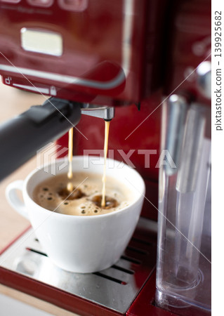 Preparing ground coffee for espresso machine at home Preparing ground coffee for espresso machine at home 139925682
