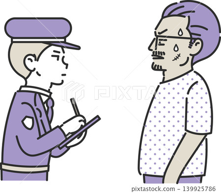 Illustration of a police officer questioning a man. Illustration of a police officer questioning a man. 139925786