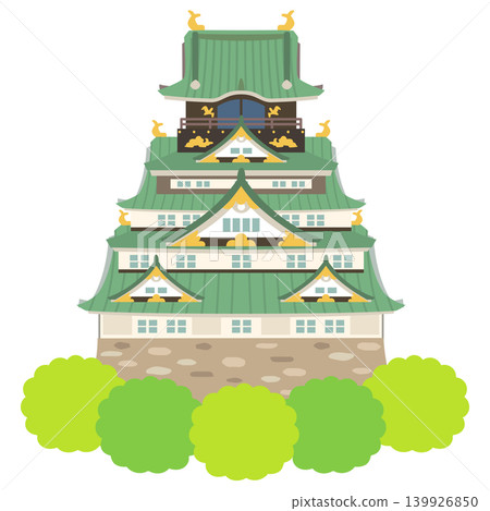 Osaka Castle, Osaka, tourist attraction illustration material 139926850