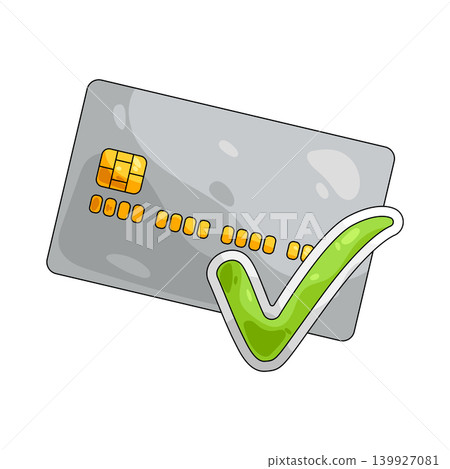 Illustration of credit card with checkmark  139927081