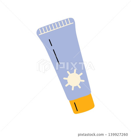 Sunscreen cream tube for UV skin protection vector hand drawn illustration Sunscreen cream tube for UV skin protection vector hand drawn illustration 139927260