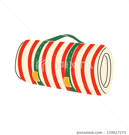 Rolled striped picnic blanket with handle vector hand drawn illustration Rolled striped picnic blanket with handle vector hand drawn illustration 139927273