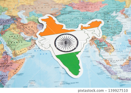 Bangkok, Thailand July 13, 2025 India flag on world map. Bangkok, Thailand July 13, 2025 India flag on world map. 139927510