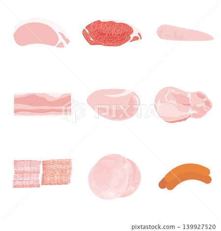 簡單的肉類圖示集:白色背景上的肉類食材插圖 簡單的肉類圖示集:白色背景上的肉類食材插圖 139927520