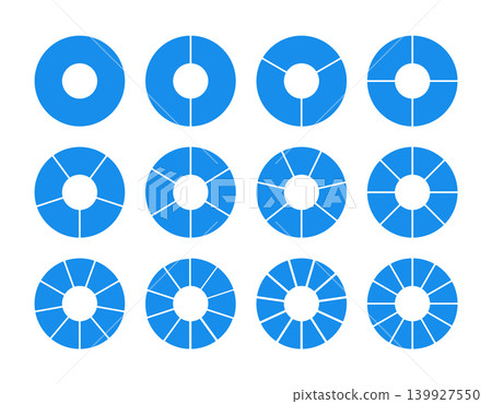 Circle division on 1, 2, 3, 4, 5, 6, 7, 8, 9, 10, 11, 12 equal blue parts. Wheel round divided diagrams from one to twelve segments. Coaching blank. Infographic set. Circle division on 1, 2, 3, 4, 5, 6, 7, 8, 9, 10, 11, 12 equal blue parts. Wheel round divided diagrams from one to twelve segments. Coaching blank. Infographic set. 139927550