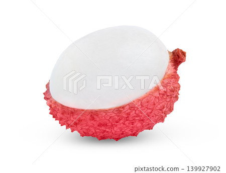 Lychee half peeled isolated on white background. Lychee half peeled isolated on white background. 139927902