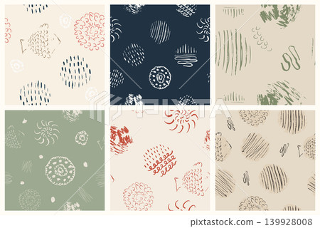 Hand Drawn Doodle Circle Seamless Pattern Set in Earthy Neutral Tones. Ink Brush Marks and Textured Spots on Cream, Sage and Navy. Artisan Craft Style for Textile, Wallpaper and Surface Design. Hand Drawn Doodle Circle Seamless Pattern Set in Earthy Neutral Tones. Ink Brush Marks and Textured Spots on Cream, Sage and Navy. Artisan Craft Style for Textile, Wallpaper and Surface Design. 139928008