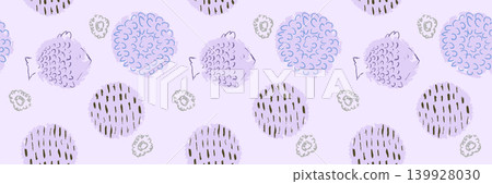 Lavender Japanese Seamless Pattern Background. Pastel Ink Circle Motifs with Hand Drawn Brush Dots for Textile Surface Design Lavender Japanese Seamless Pattern Background. Pastel Ink Circle Motifs with Hand Drawn Brush Dots for Textile Surface Design 139928030