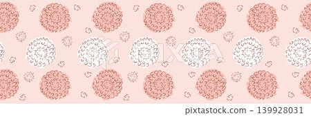 Soft Blush Circle Seamless Pattern. Hand Drawn Curly Doodle Spots and Tiny Floral Marks on Pale Pink. Feminine Delicate Style for Textile, Stationery, Gift Wrap and Scrapbooking. 139928031