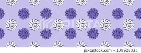 Lavender Spiral Flower Seamless Pattern with Black Ink Lines 139928033