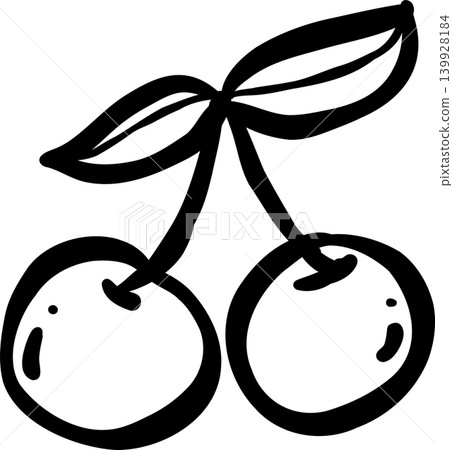 Stylized Illustration of Cherries with Leaves Outline 139928184