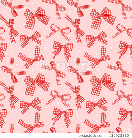 Festive red Gingham Ribbon Bow Seamless Pattern Repeating Background Coquette Hand Drawn Retro Girly Aesthetic Festive red Gingham Ribbon Bow Seamless Pattern Repeating Background Coquette Hand Drawn Retro Girly Aesthetic 139928210