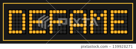 Orange color led banner in word defame on black background 139928271