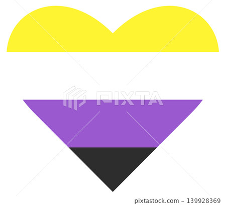 Non binary flag isolated in heart shape. flag of non binary community. LGBTQ pride community flag. Non binary flag isolated in heart shape. flag of non binary community. LGBTQ pride community flag. 139928369