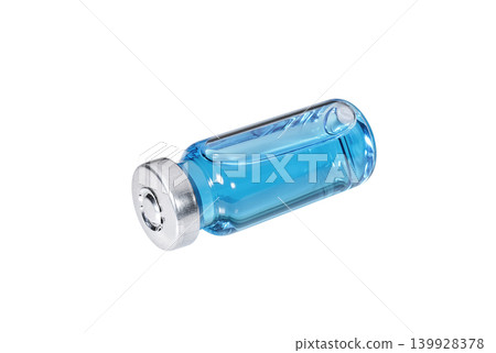 Medical phial with light blue vaccine on a white background Medical phial with light blue vaccine on a white background 139928378