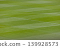 A beautiful soccer pitch with lush green grass 139928573