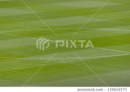 A beautiful soccer pitch with lush green grass A beautiful soccer pitch with lush green grass 139928573