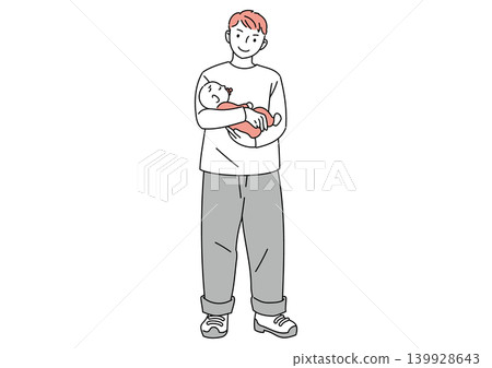 Full-body illustration of a man holding a baby Full-body illustration of a man holding a baby 139928643