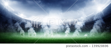 Soccer stadium with smoke bombs 139928696