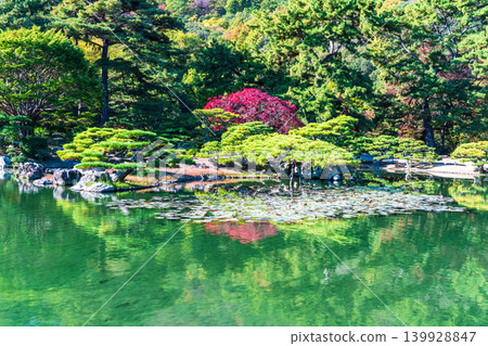 [Special Place of Scenic Beauty] Ritsurin Garden: Late Autumn Scenery - Autumn Leaves Across the Kansui Pond, Takamatsu City, Kagawa Prefecture 139928847