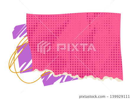 Torn pink halftone paper. Grunge strokes background. Paper note for text design. Torn pink halftone paper. Grunge strokes background. Paper note for text design. 139929111