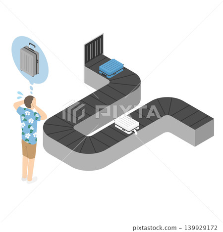 A man in distress due to lost luggage - isometric A man in distress due to lost luggage - isometric 139929172