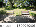 「公園」（五月）[素材] 大阪府一個小公園裡的長椅，周圍環繞著新葉帶來的清新空氣。 139929286