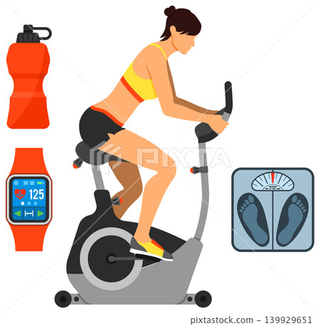 Exercise Bike and Fitness Concept Exercise Bike and Fitness Concept 139929651