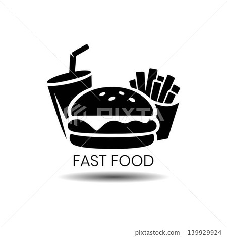 Fast Food logo design, minimalist stylized food emblem for cafe and bistro, professional vector icon for burger restaurant and quick service meal business branding identity. Fast Food logo design, minimalist stylized food emblem for cafe and bistro, professional vector icon for burger restaurant and quick service meal business branding identity. 139929924