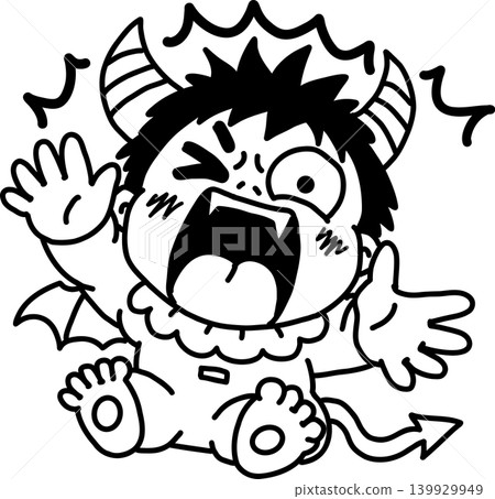 可愛的小惡魔寶寶驚叫著－簡單的線條藝術插圖 139929949