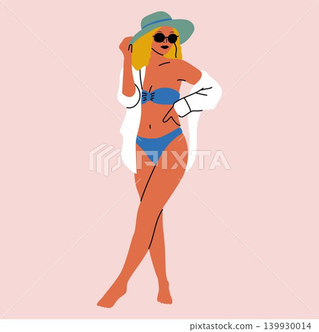 Cute Vacation Woman in Sunglasses Cartoon Cute Vacation Woman in Sunglasses Cartoon 139930014