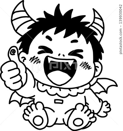 Cute and adorable little devil baby, thumbs up, smiling, simple line art illustration Cute and adorable little devil baby, thumbs up, smiling, simple line art illustration 139930042