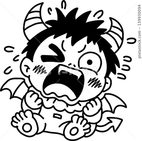可愛的小惡魔寶寶大聲哭泣,淚流滿面,簡單的線條藝術插圖 可愛的小惡魔寶寶大聲哭泣,淚流滿面,簡單的線條藝術插圖 139930094